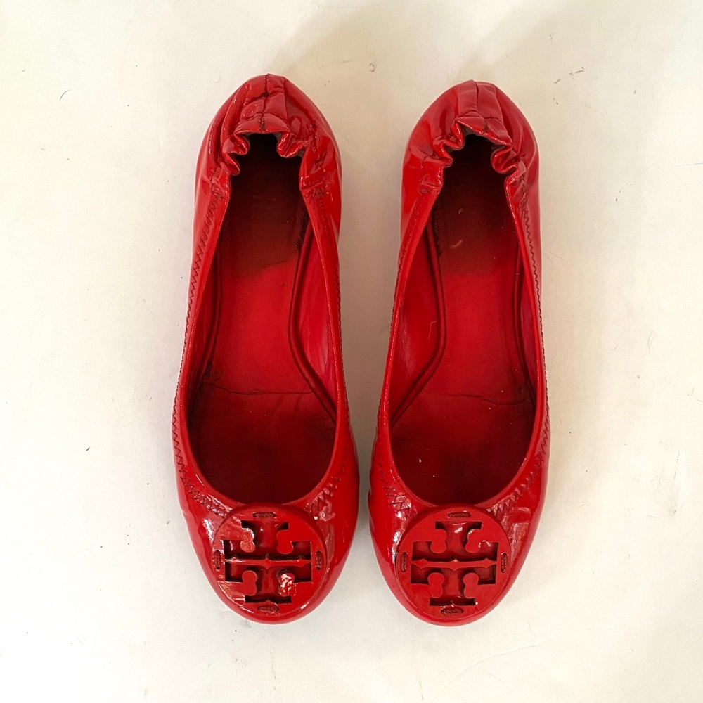 Tory Burch red patent leather reva flats